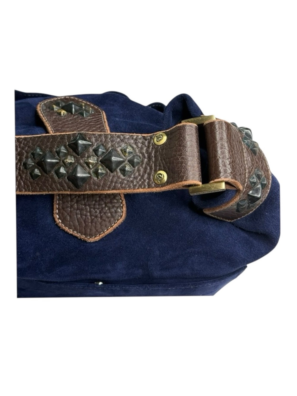 Limited Edition: Tylie ᪣ Y2K Utility Suede Hobo Bag ᪣ Pyramid Stud Strap ᪣ Blue - Picture 14 of 16